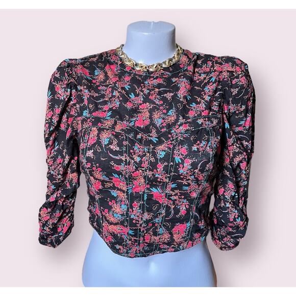 Free People WOMENS Monica Floral Corset Top Cropped Backless NWOT Black Red XS - Picture 13 of 13